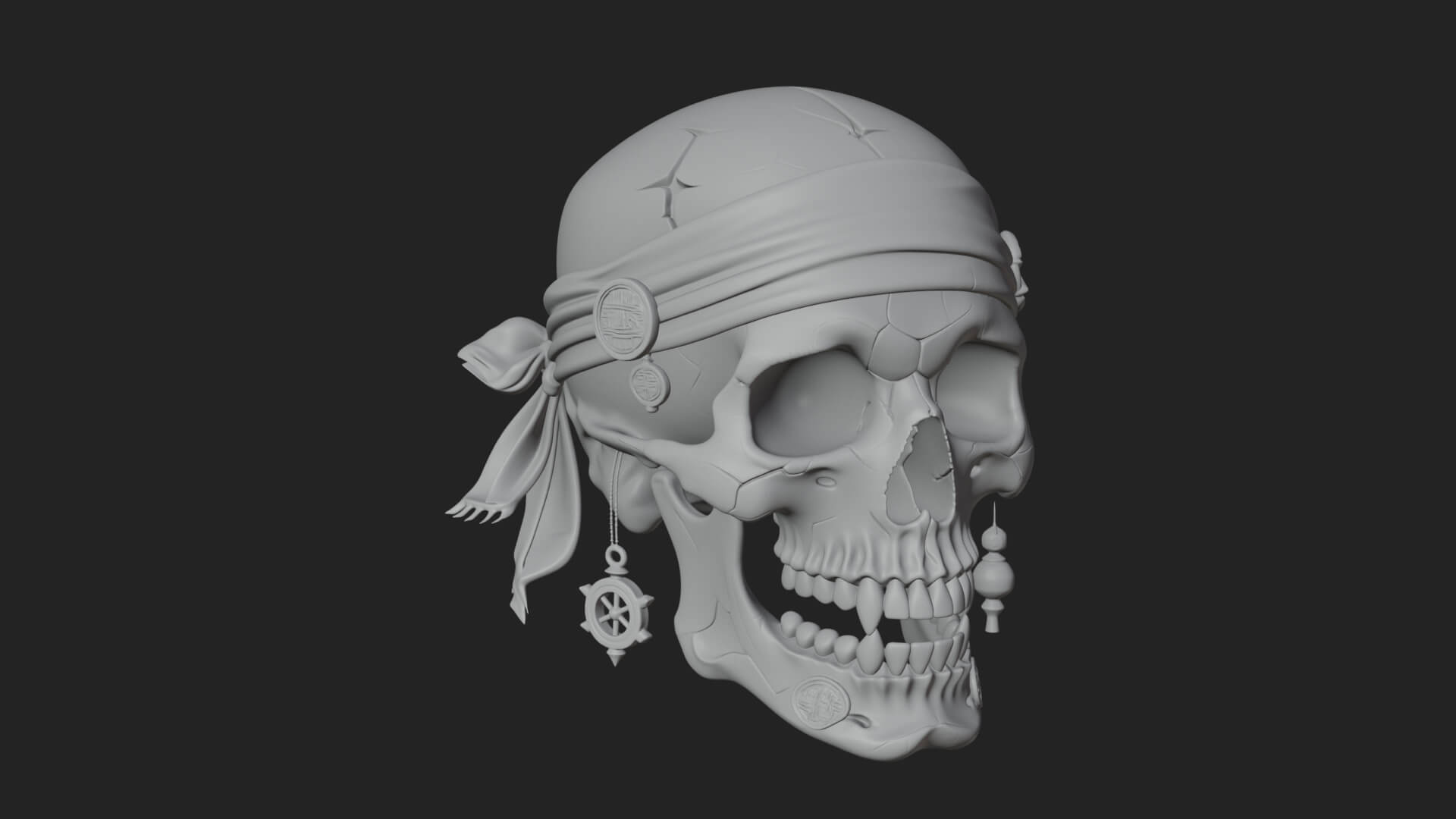 Pirate Skull with Bandana Statue Design 4 3D Print Model 3D Model