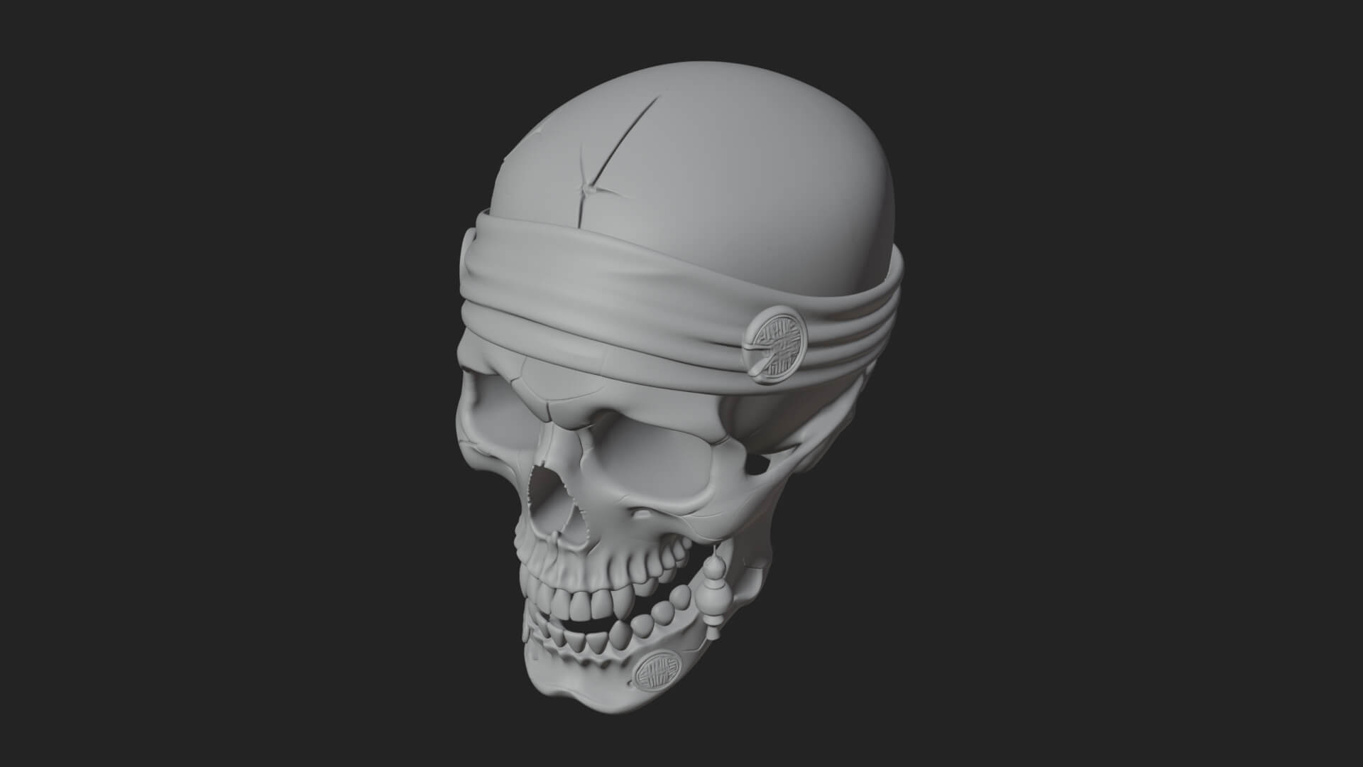 Pirate Skull with Bandana Statue Design 4 3D Print Model 3D Model