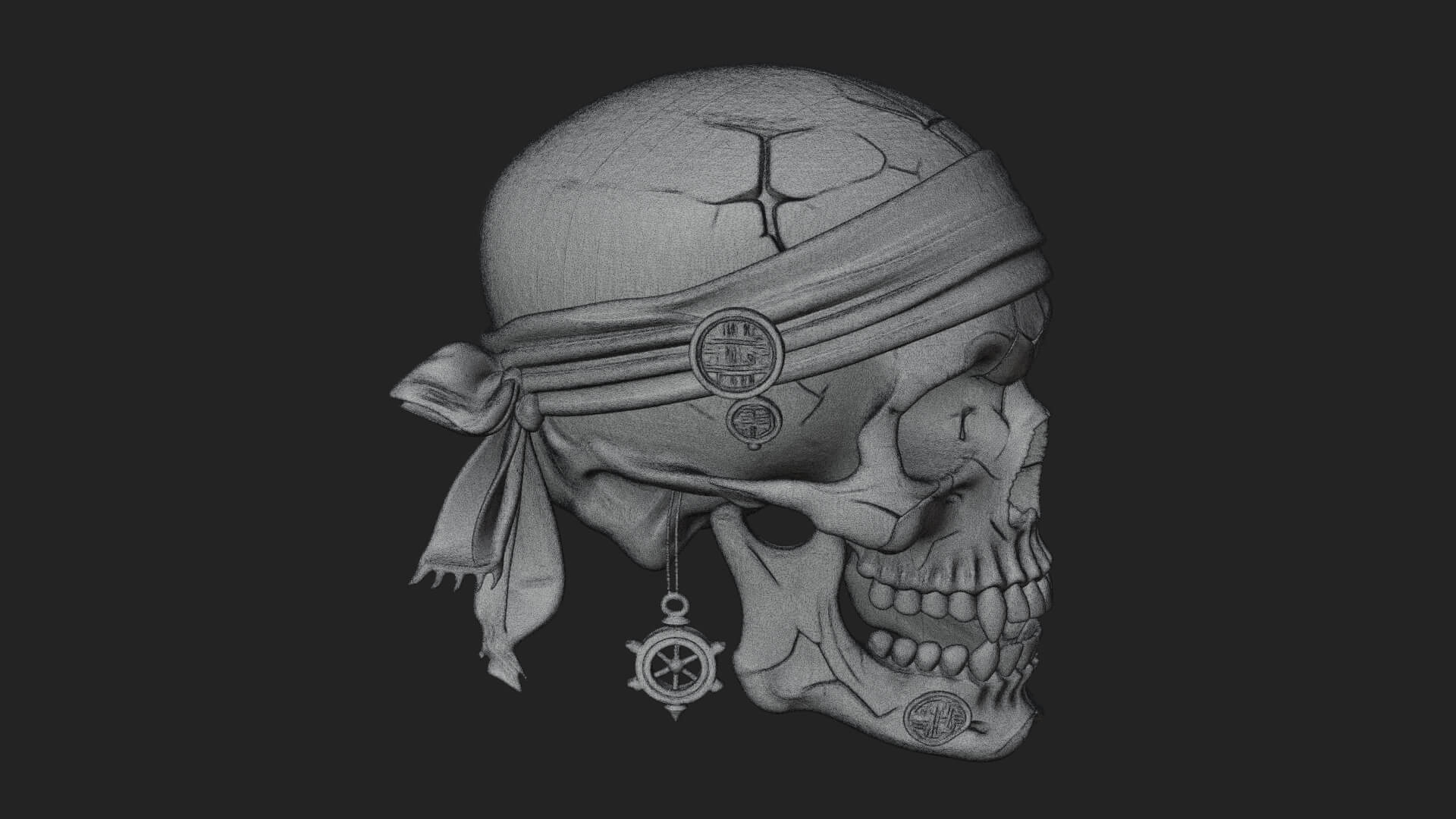 Pirate Skull with Bandana Statue Design 4 3D Print Model 3D Model