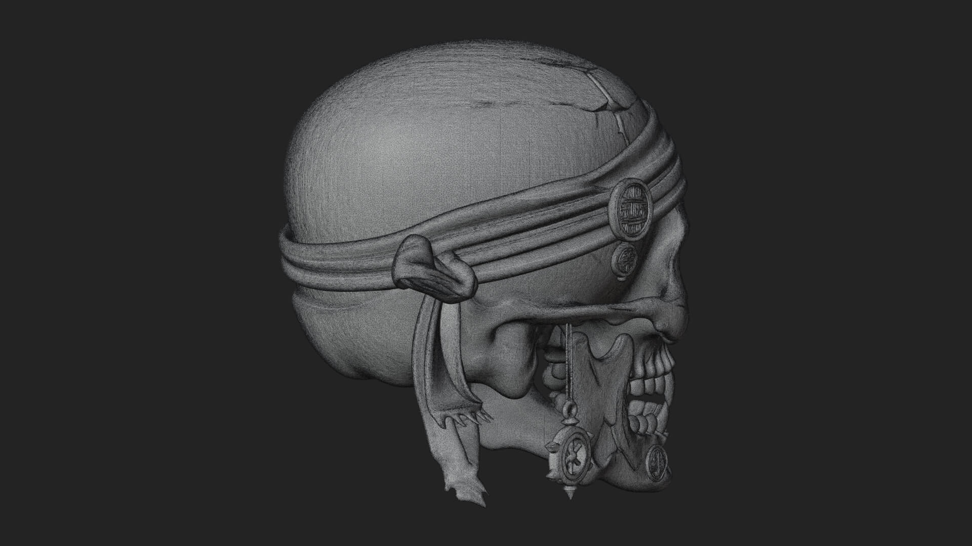 Pirate Skull with Bandana Statue Design 4 3D Print Model 3D Model