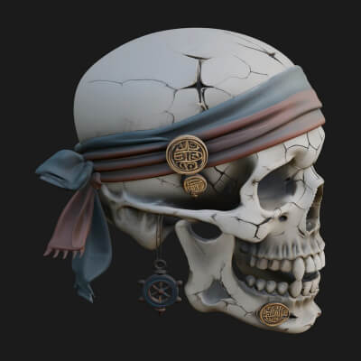 Pirate Skull with Bandana Statue Design 4 3D Print Model
