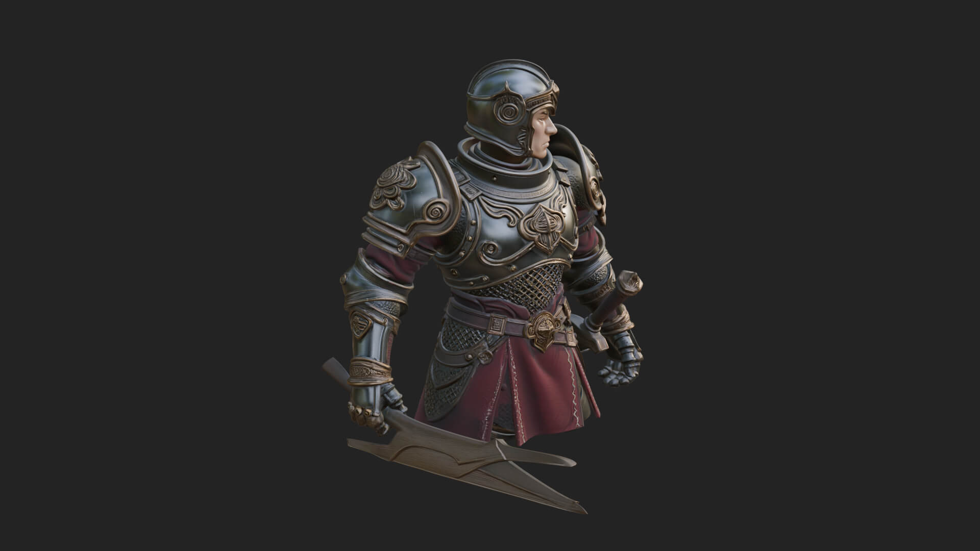 Plate Armor Knight Bust Design 1 3D Print Model 3D Model