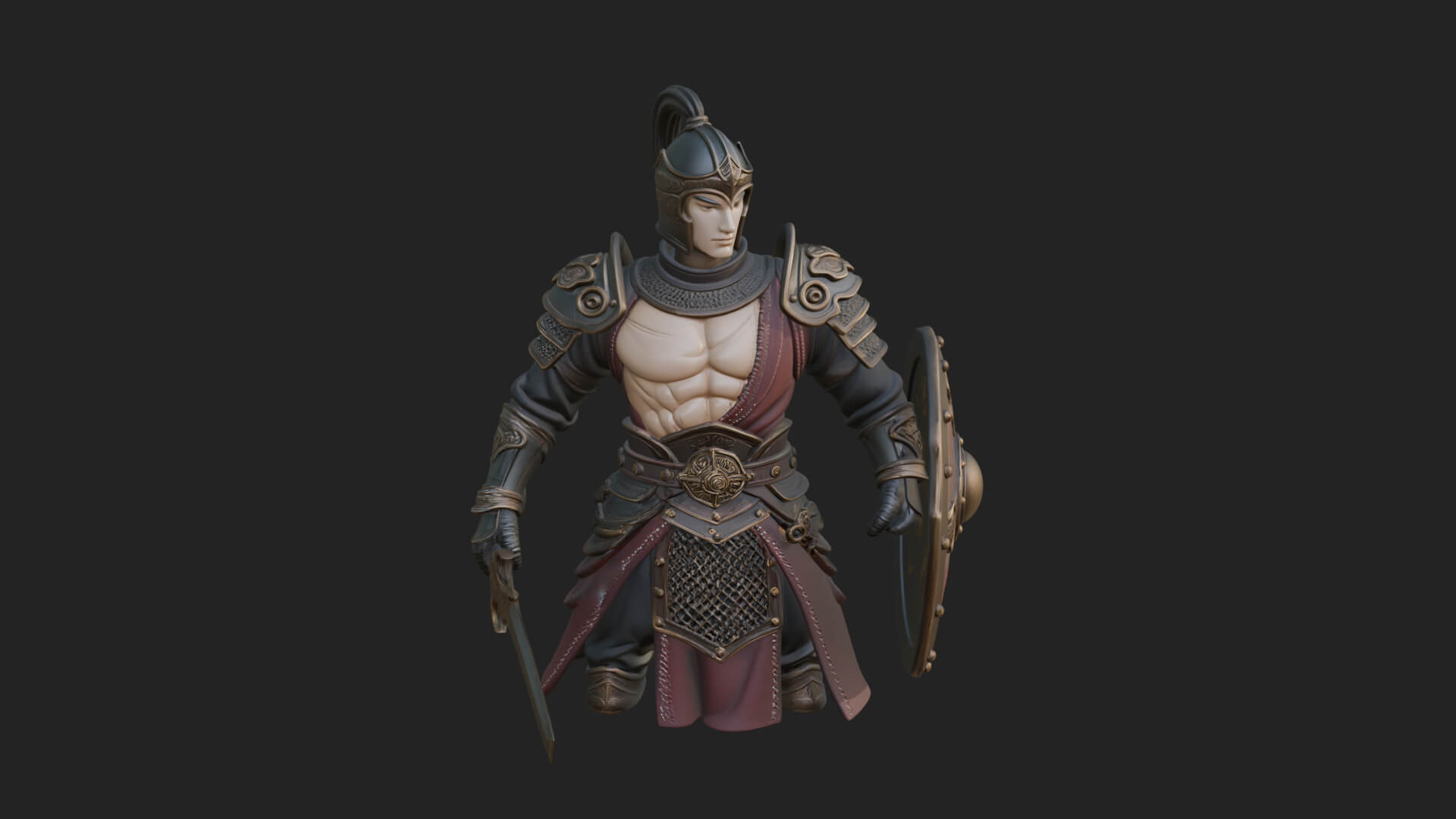 Plumed Helm Shield Warrior Statue Design 1 3D Print Model 3D Model