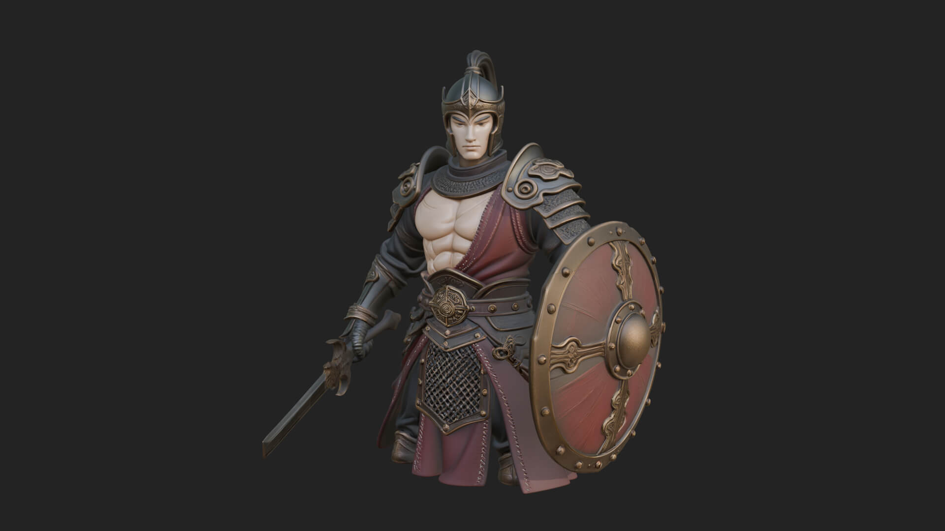 Plumed Helm Shield Warrior Statue Design 1 3D Print Model 3D Model