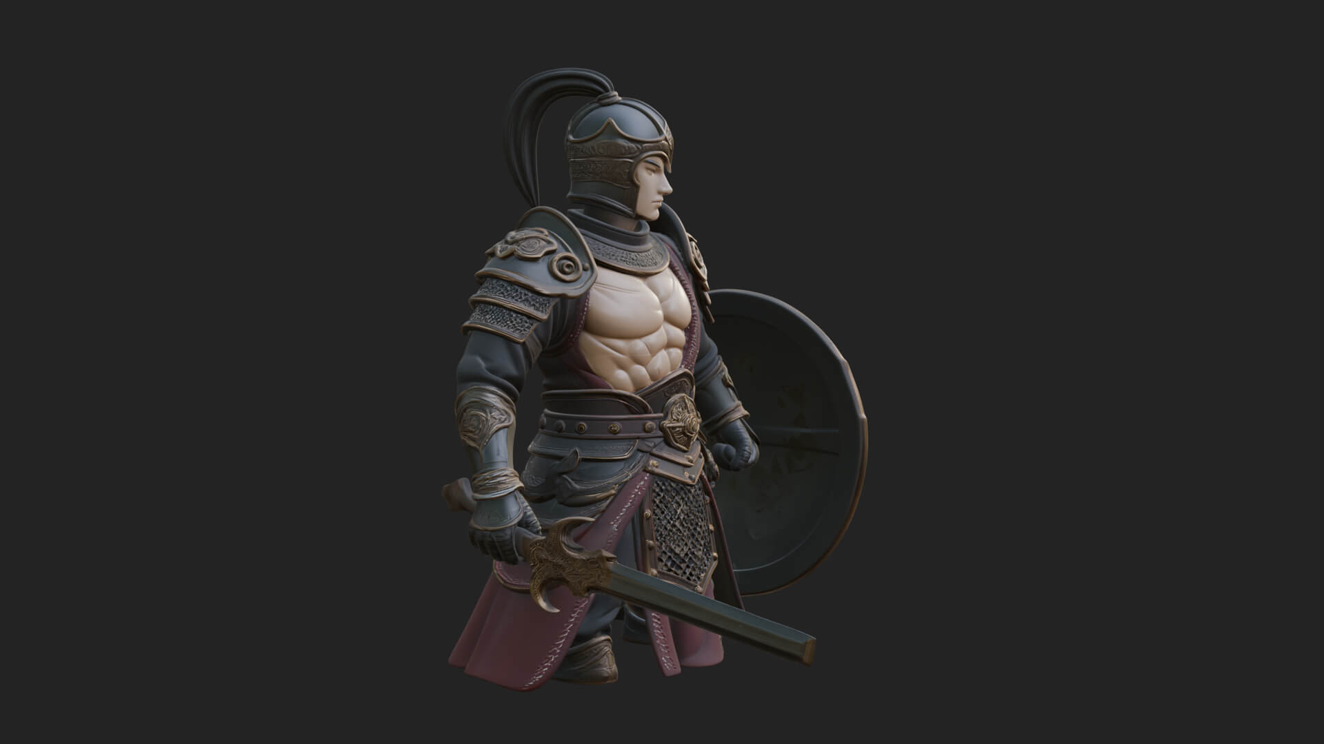 Plumed Helm Shield Warrior Statue Design 1 3D Print Model 3D Model