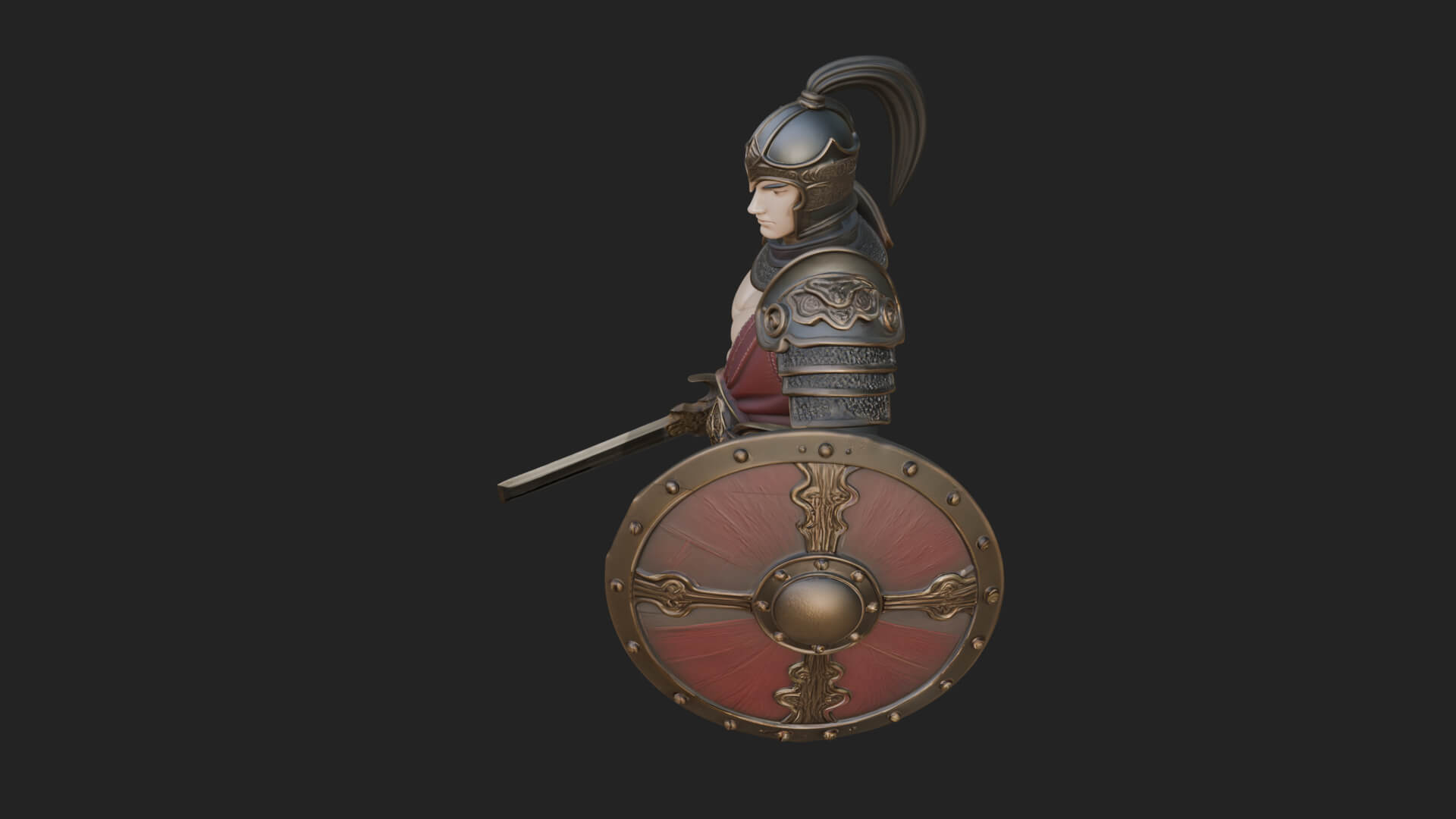 Plumed Helm Shield Warrior Statue Design 1 3D Print Model 3D Model