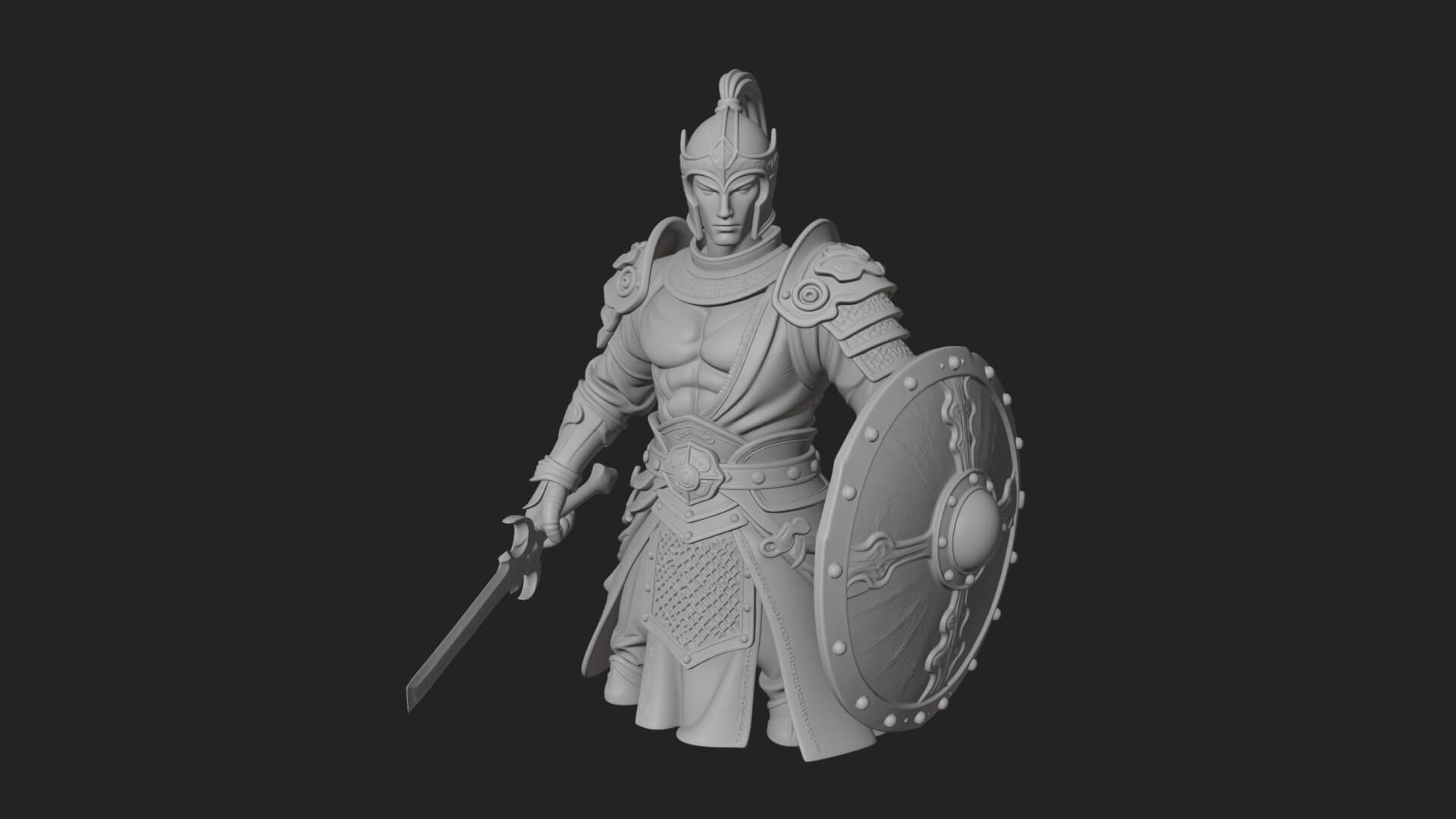 Plumed Helm Shield Warrior Statue Design 1 3D Print Model 3D Model
