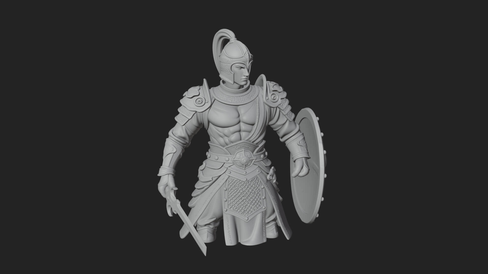 Plumed Helm Shield Warrior Statue Design 1 3D Print Model 3D Model