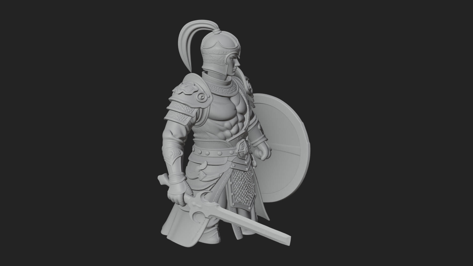 Plumed Helm Shield Warrior Statue Design 1 3D Print Model 3D Model