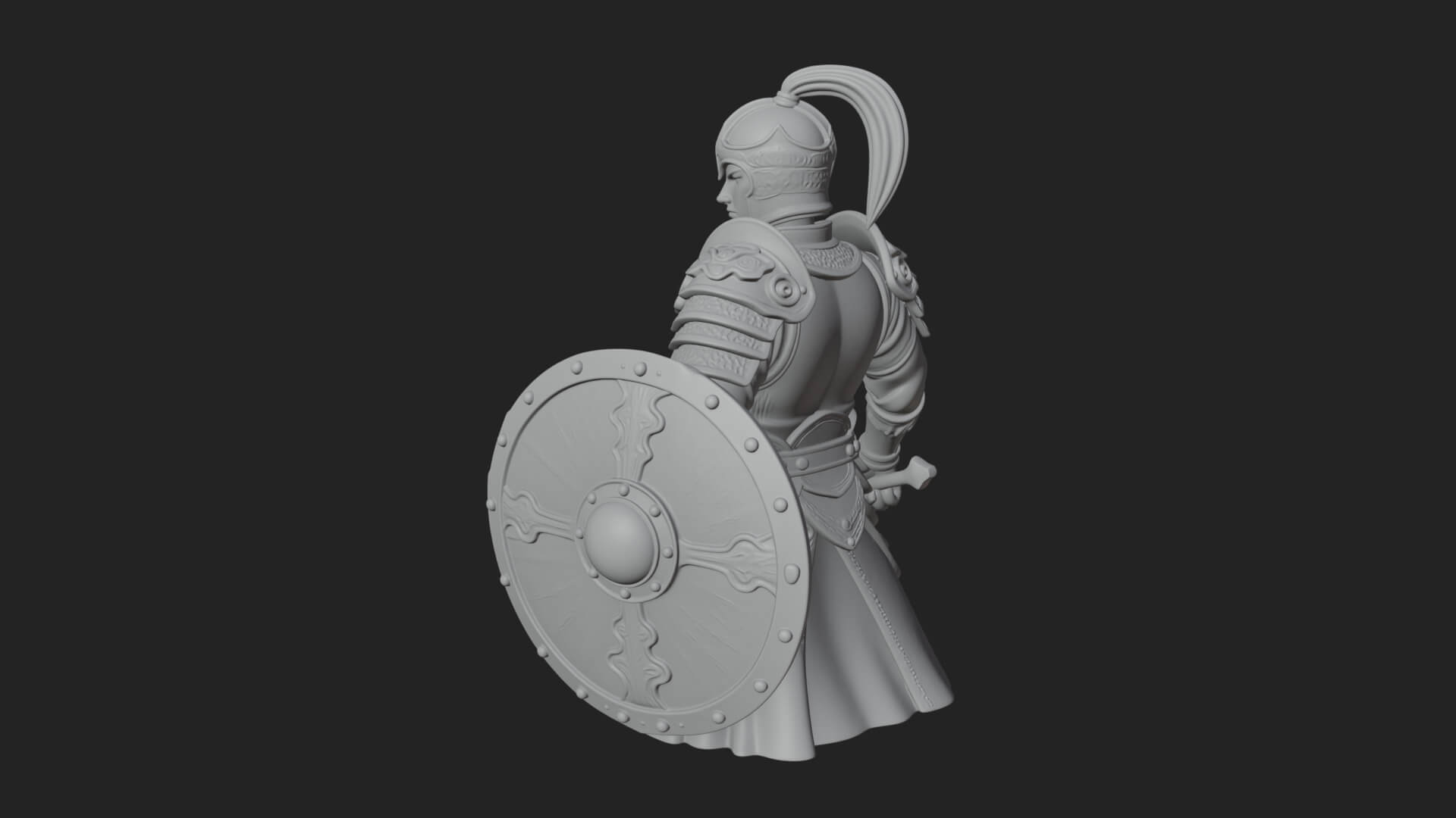 Plumed Helm Shield Warrior Statue Design 1 3D Print Model 3D Model