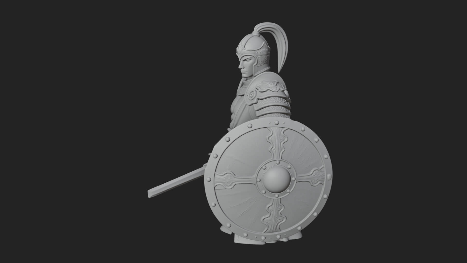 Plumed Helm Shield Warrior Statue Design 1 3D Print Model 3D Model