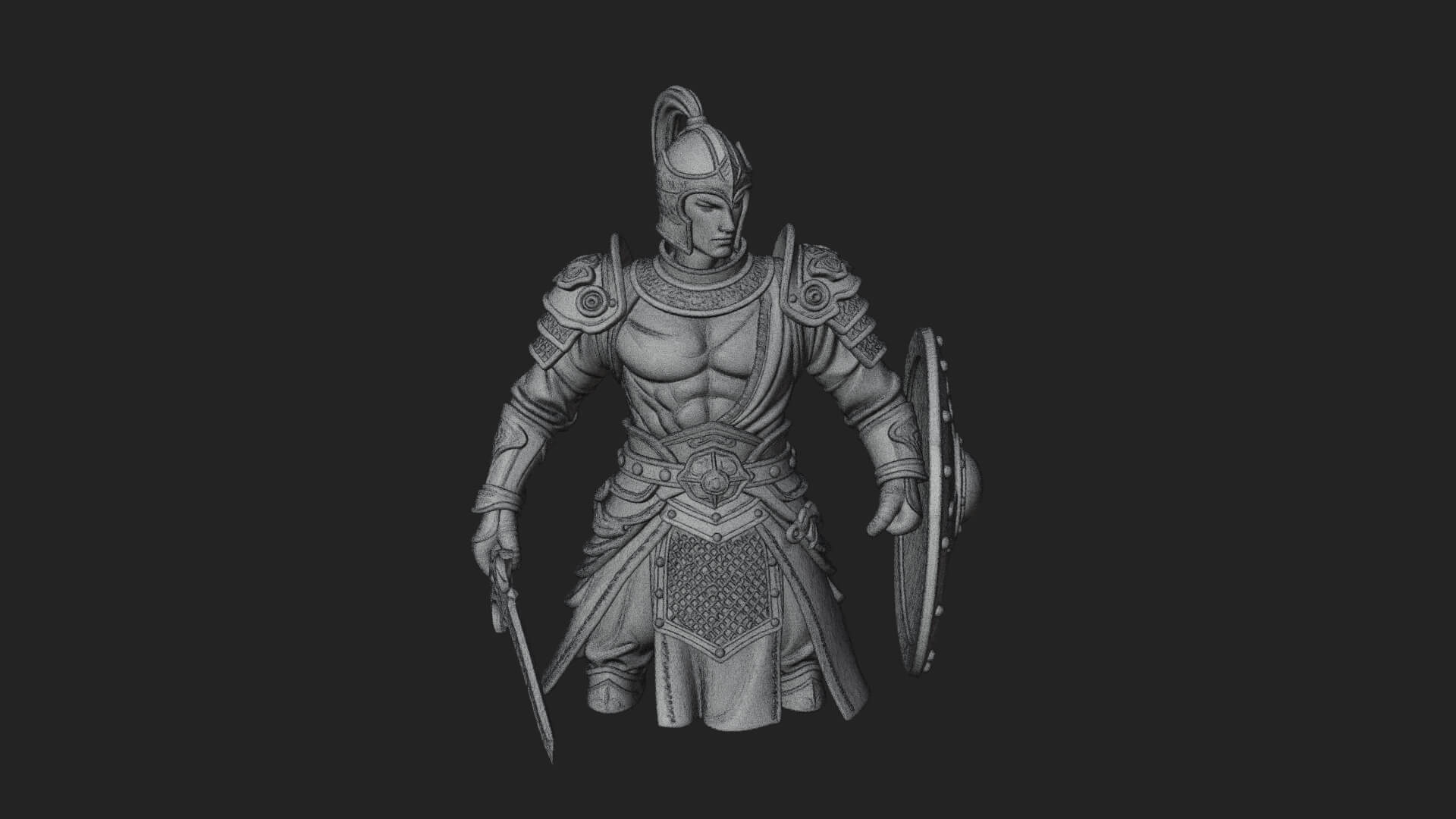 Plumed Helm Shield Warrior Statue Design 1 3D Print Model 3D Model