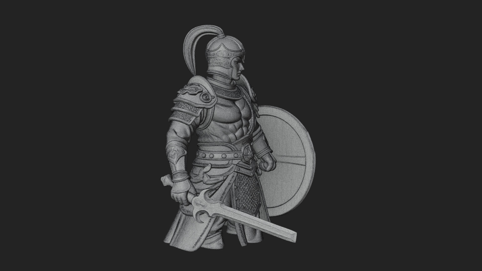 Plumed Helm Shield Warrior Statue Design 1 3D Print Model 3D Model