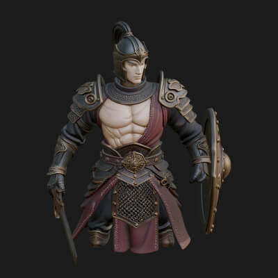 Plumed Helm Shield Warrior Statue Design 1 3D Print Model
