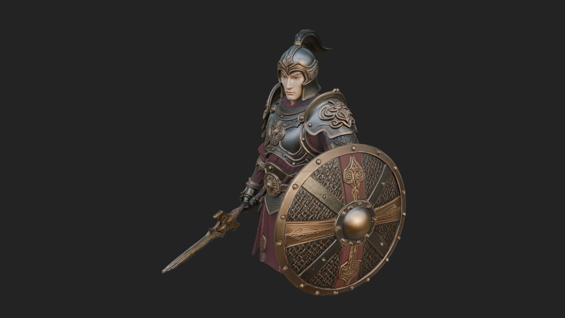 Plumed Helm Shield Warrior Statue Design 2 3D Print Model 3D Model