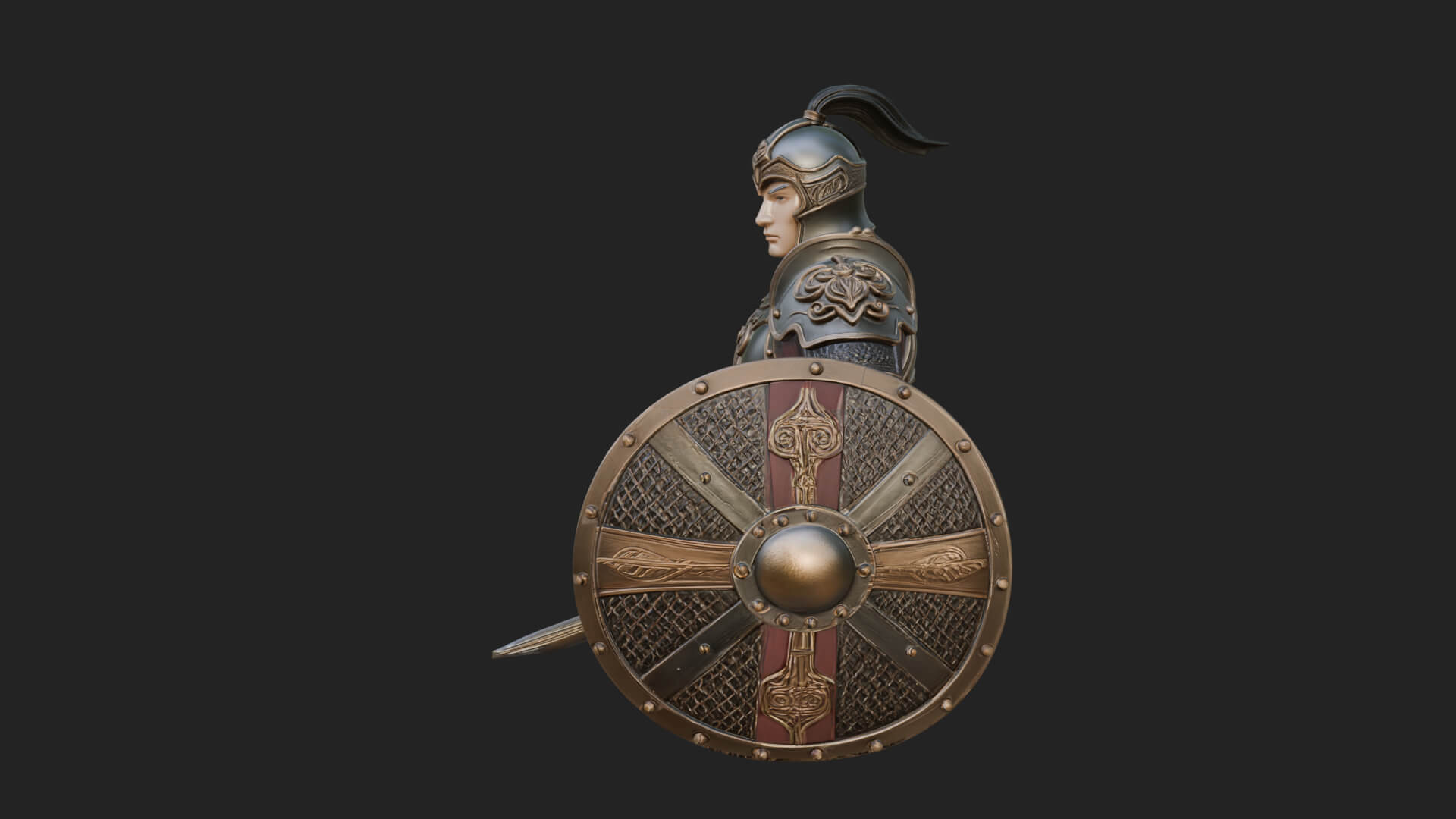 Plumed Helm Shield Warrior Statue Design 2 3D Print Model 3D Model