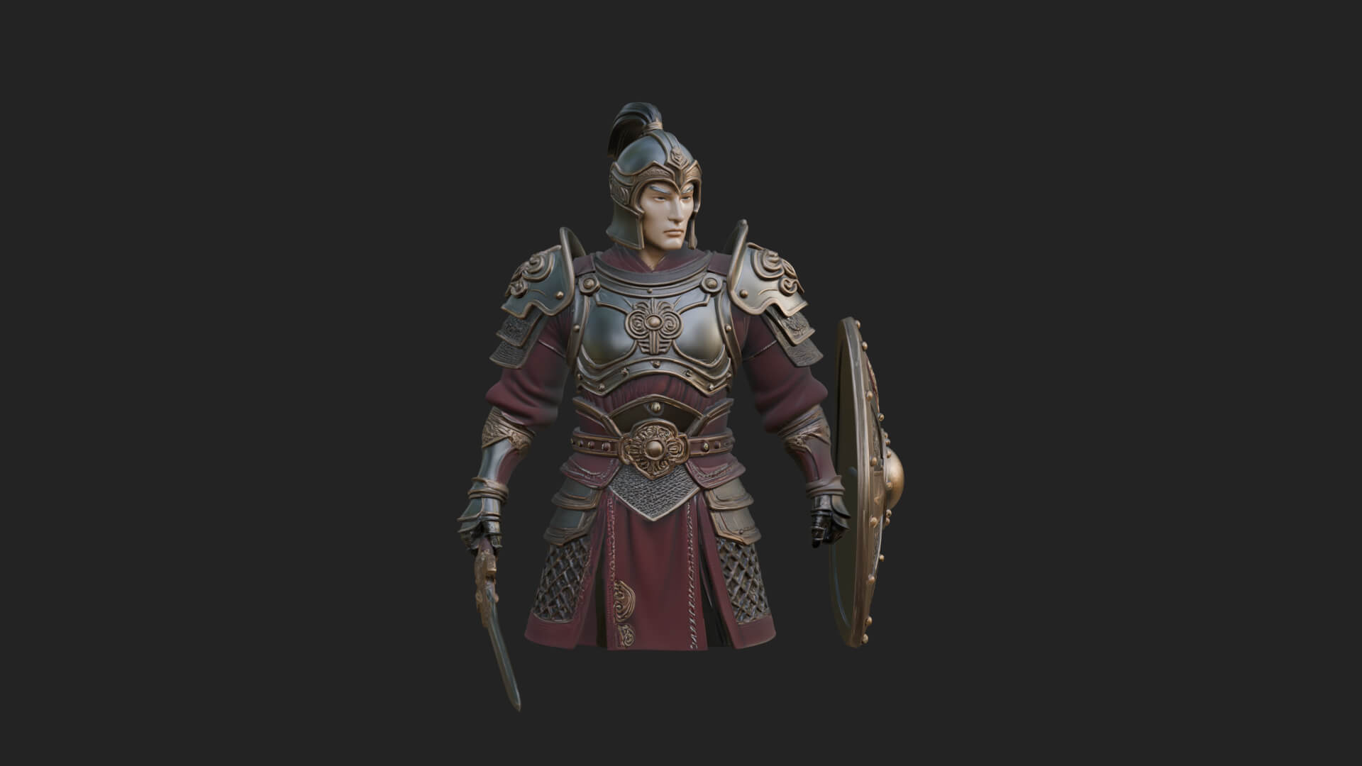Plumed Helm Shield Warrior Statue Design 2 3D Print Model 3D Model