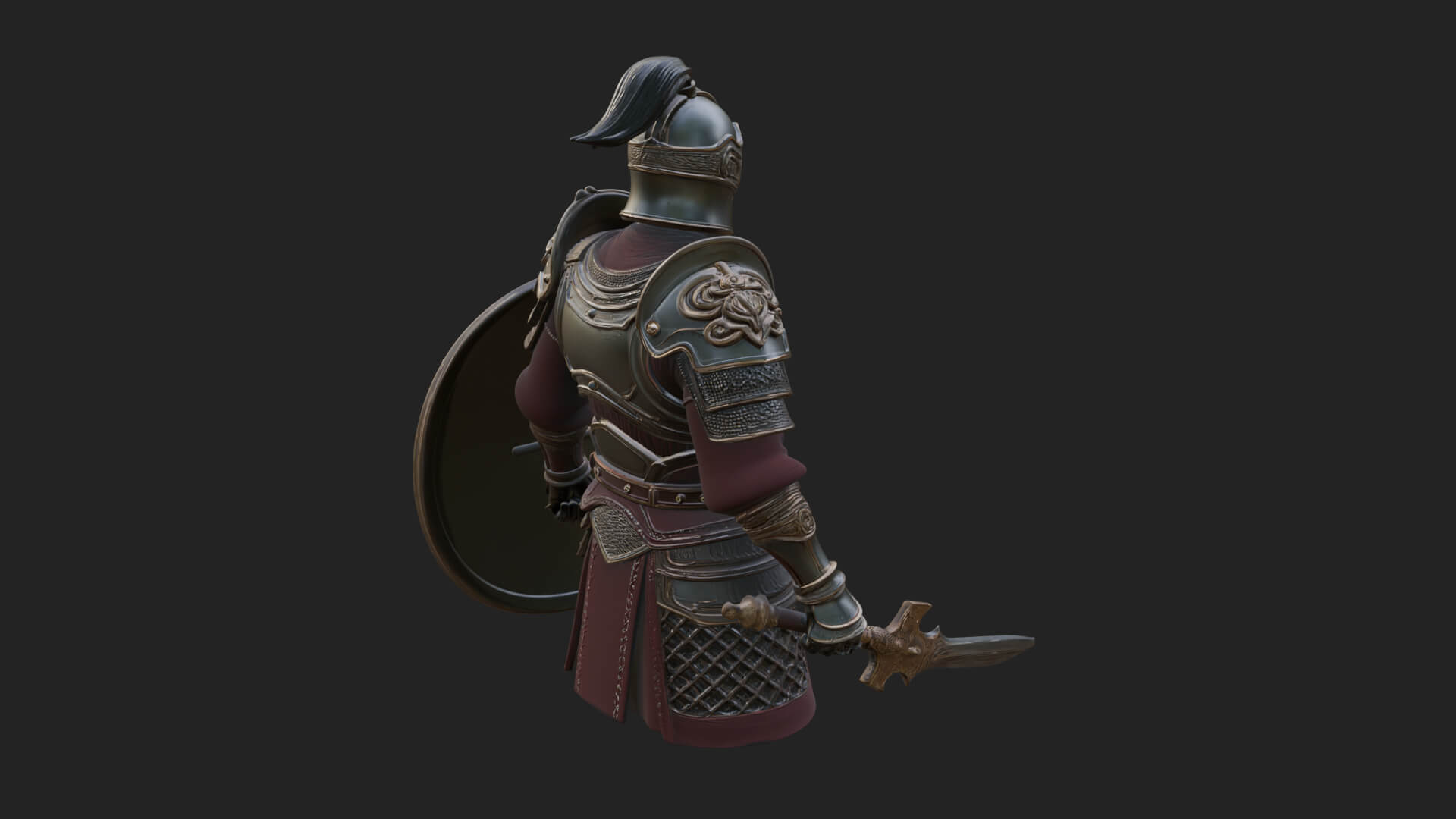 Plumed Helm Shield Warrior Statue Design 2 3D Print Model 3D Model
