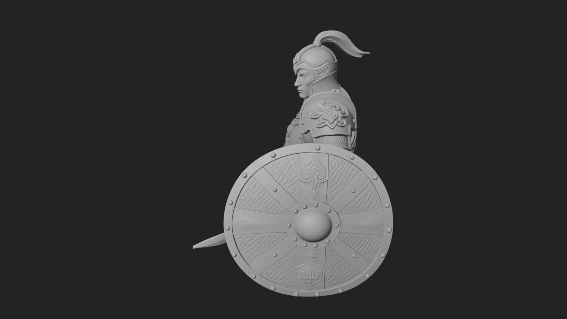Plumed Helm Shield Warrior Statue Design 2 3D Print Model 3D Model