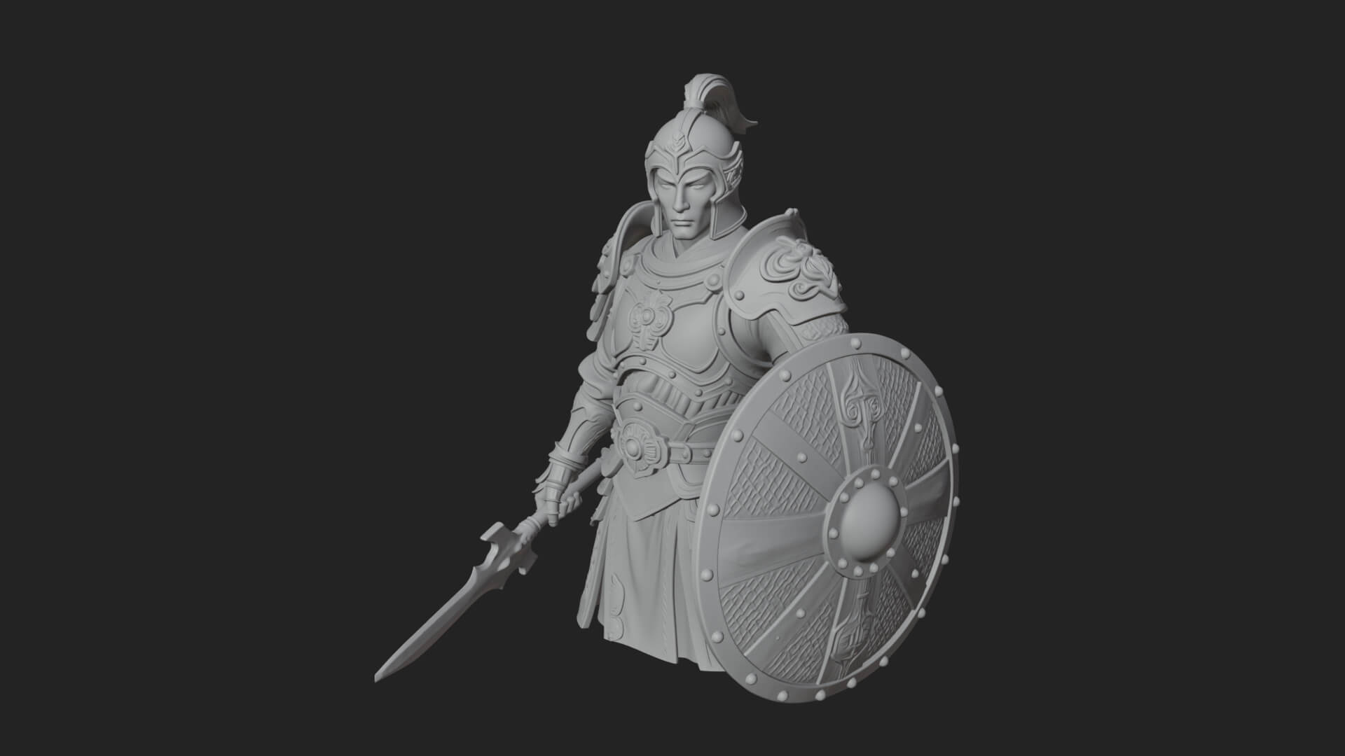 Plumed Helm Shield Warrior Statue Design 2 3D Print Model 3D Model
