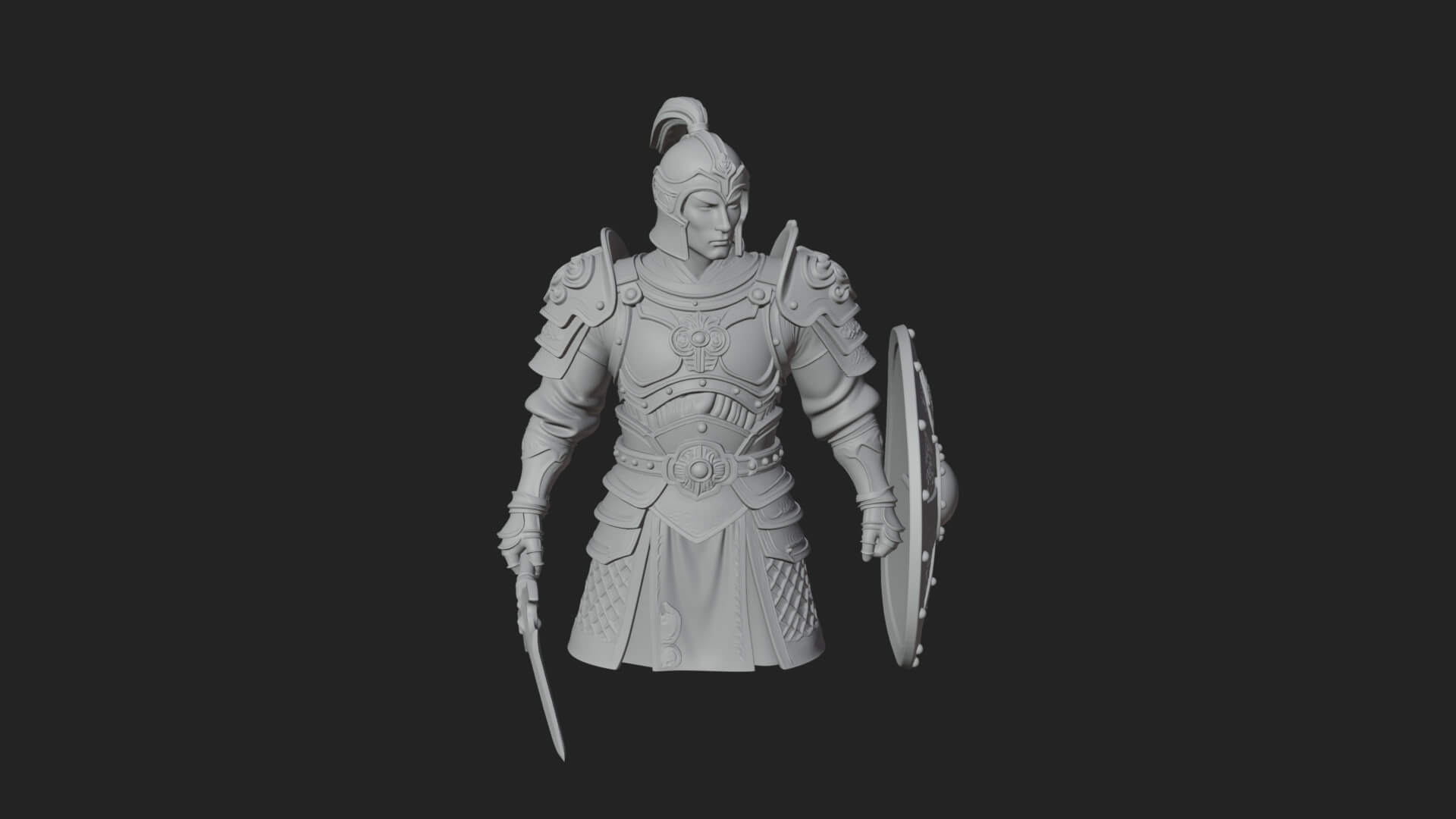 Plumed Helm Shield Warrior Statue Design 2 3D Print Model 3D Model