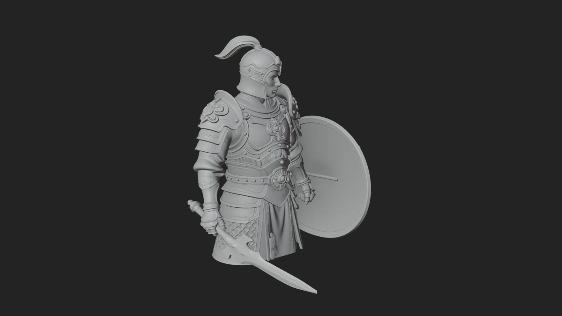Plumed Helm Shield Warrior Statue Design 2 3D Print Model 3D Model