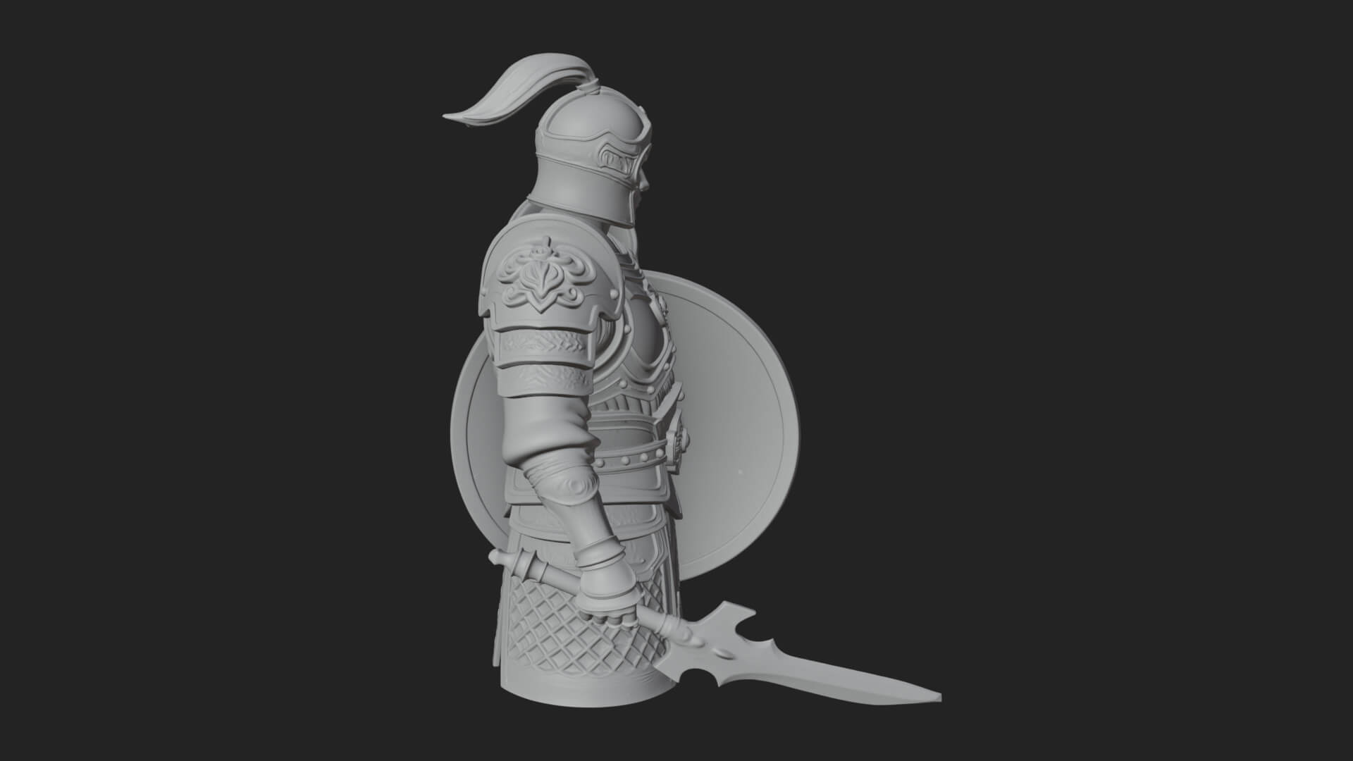 Plumed Helm Shield Warrior Statue Design 2 3D Print Model 3D Model