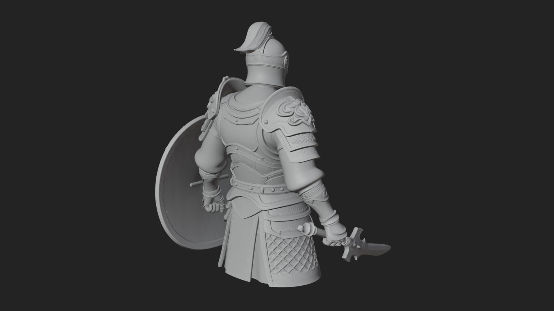 Plumed Helm Shield Warrior Statue Design 2 3D Print Model 3D Model