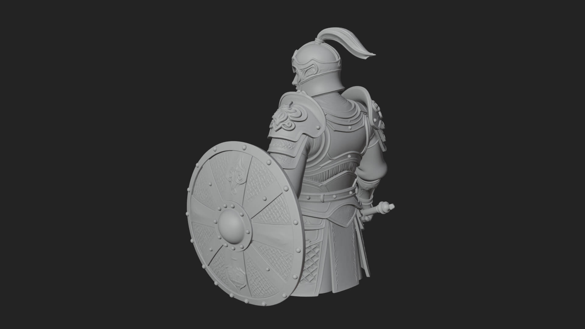 Plumed Helm Shield Warrior Statue Design 2 3D Print Model 3D Model