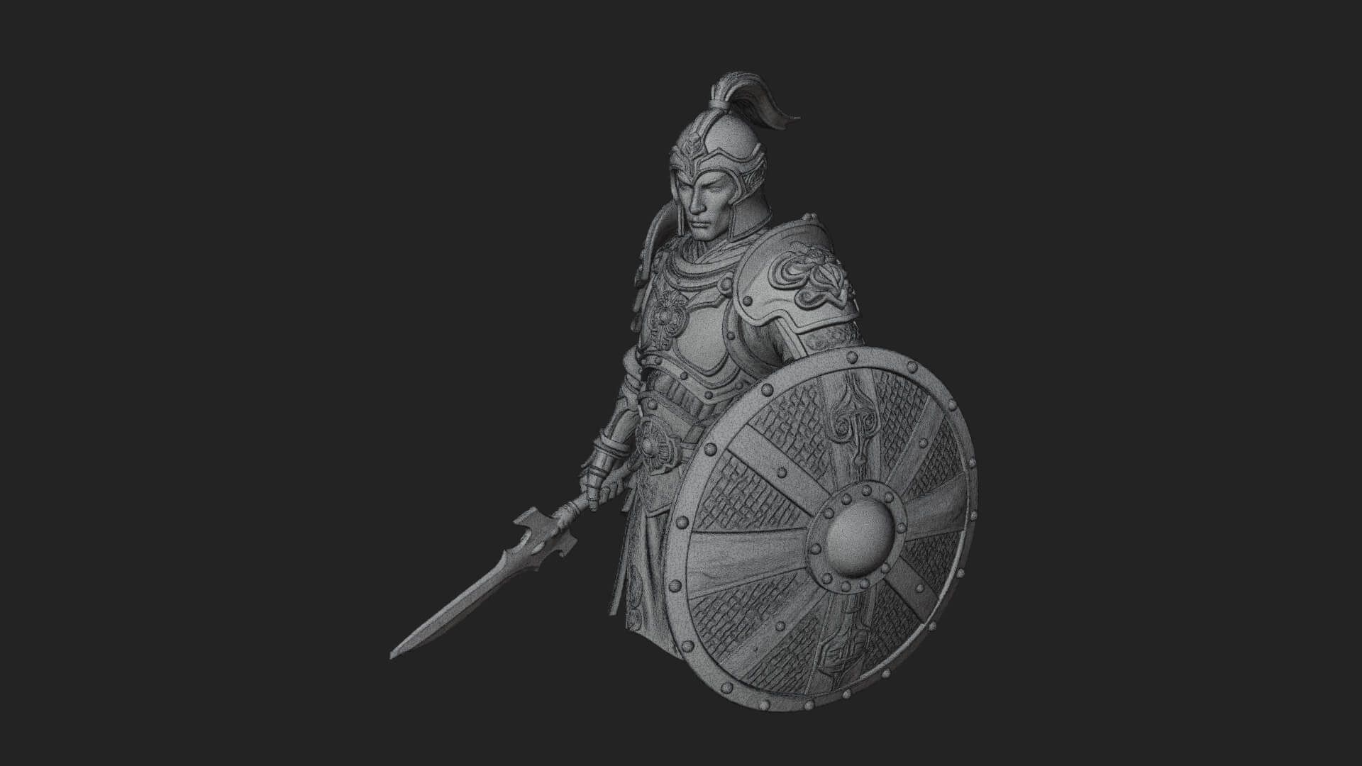 Plumed Helm Shield Warrior Statue Design 2 3D Print Model 3D Model
