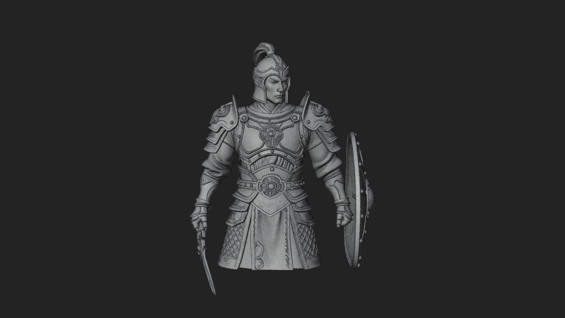 Plumed Helm Shield Warrior Statue Design 2 3D Print Model 3D Model