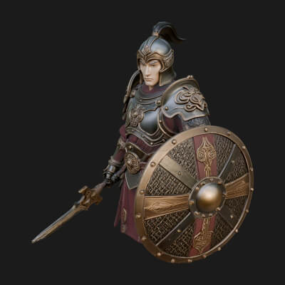 Plumed Helm Shield Warrior Statue Design 2 3D Print Model