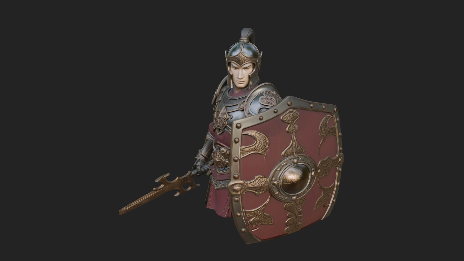 Plumed Helm Shield Warrior Statue Design 3 3D Print Model 3D Model