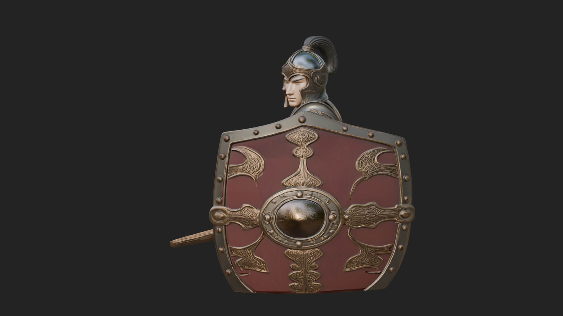 Plumed Helm Shield Warrior Statue Design 3 3D Print Model 3D Model