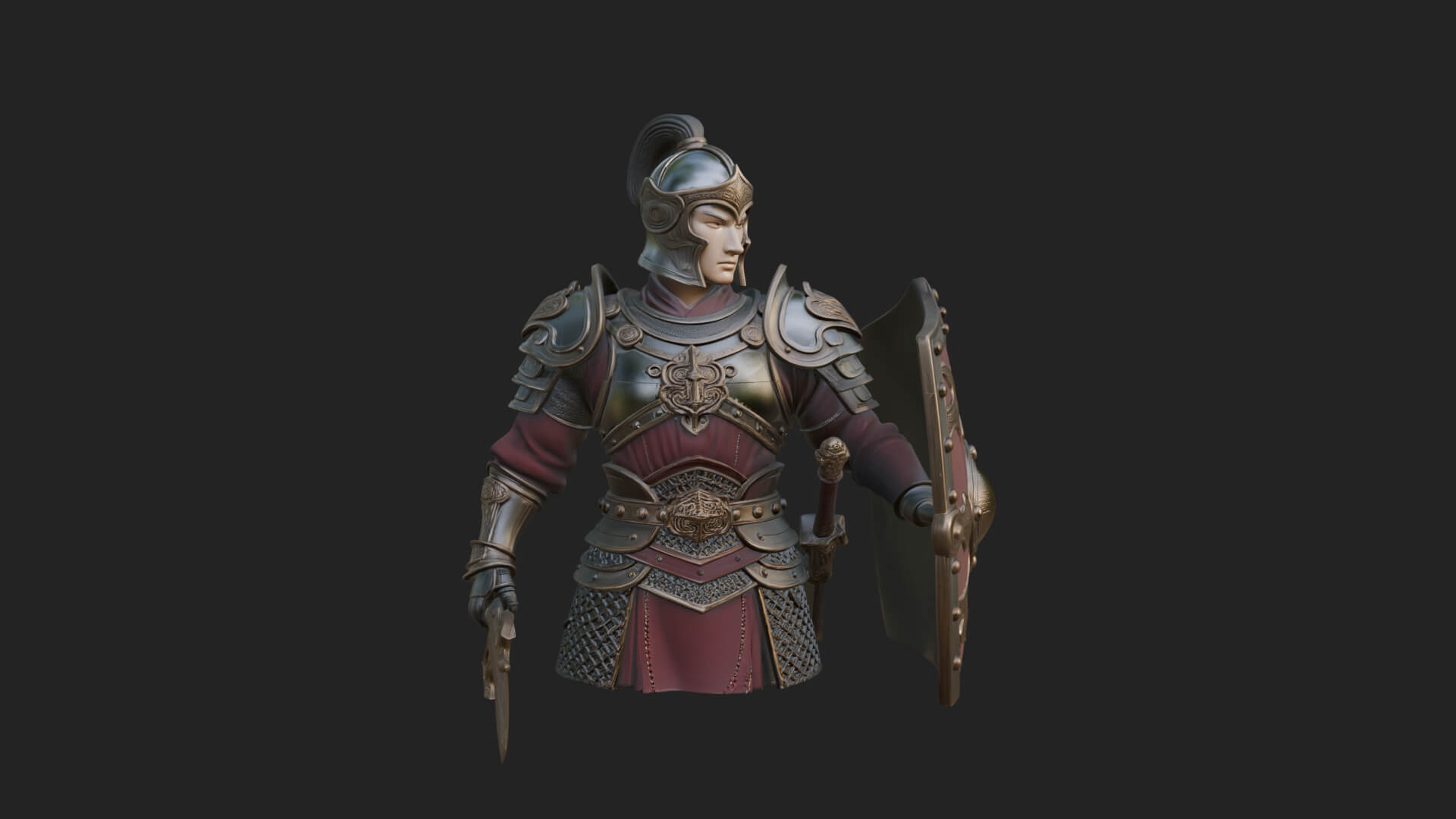 Plumed Helm Shield Warrior Statue Design 3 3D Print Model 3D Model