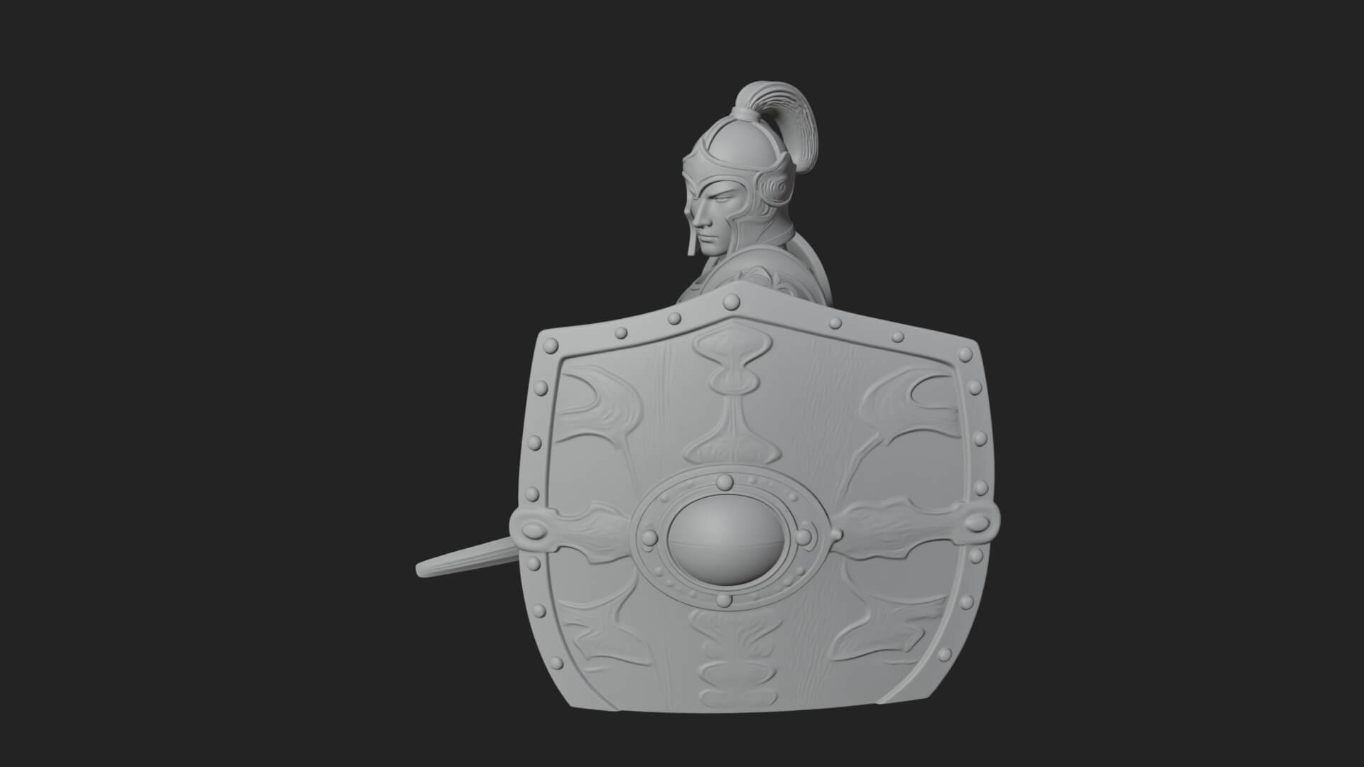 Plumed Helm Shield Warrior Statue Design 3 3D Print Model 3D Model
