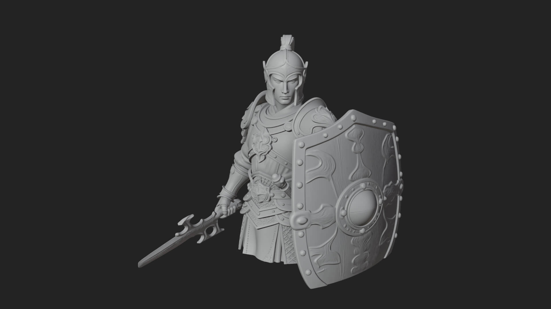 Plumed Helm Shield Warrior Statue Design 3 3D Print Model 3D Model