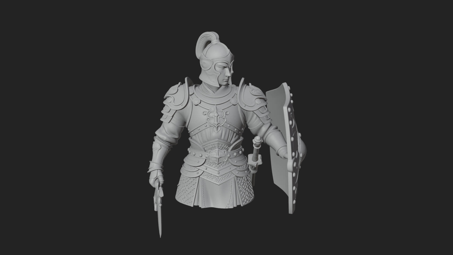 Plumed Helm Shield Warrior Statue Design 3 3D Print Model 3D Model