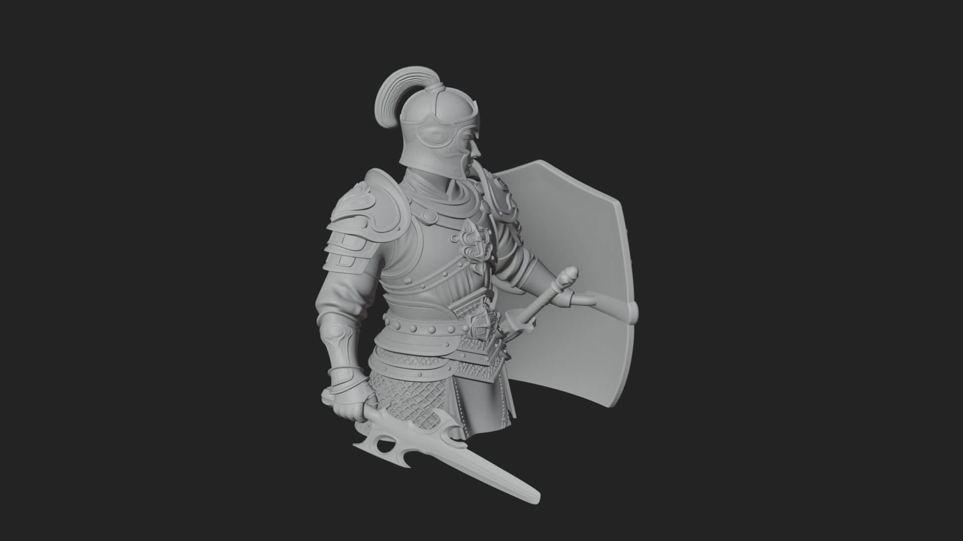 Plumed Helm Shield Warrior Statue Design 3 3D Print Model 3D Model