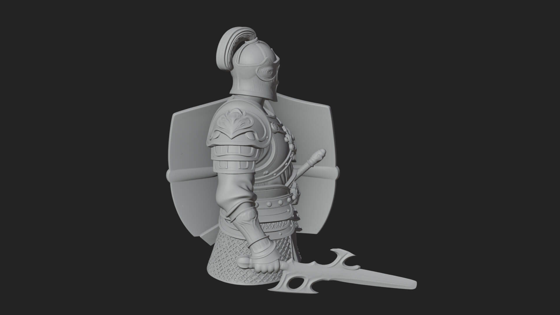 Plumed Helm Shield Warrior Statue Design 3 3D Print Model 3D Model