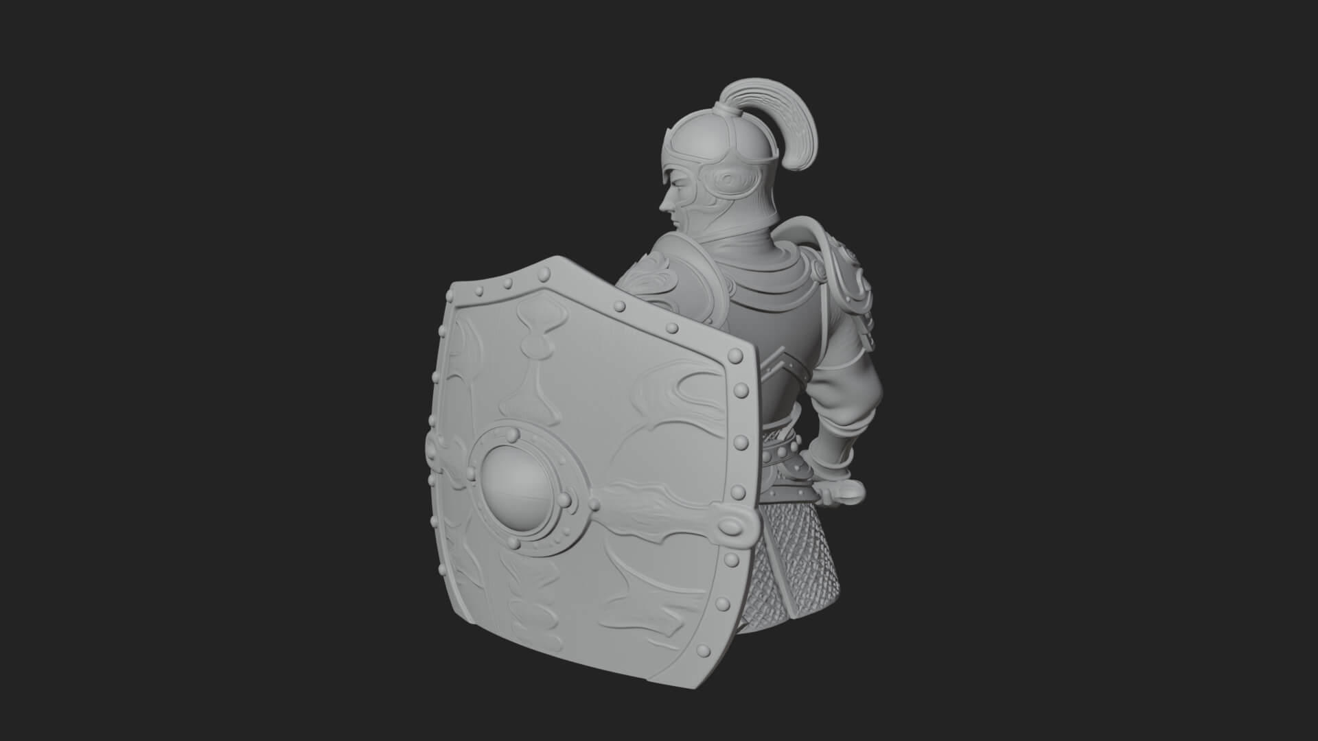 Plumed Helm Shield Warrior Statue Design 3 3D Print Model 3D Model