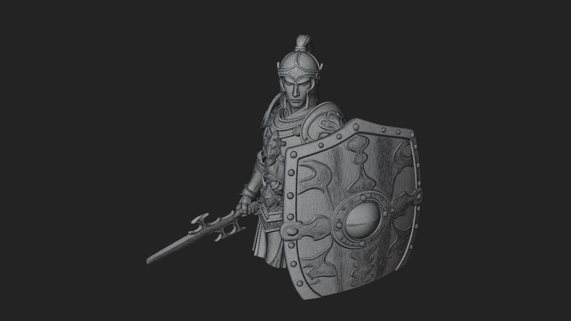 Plumed Helm Shield Warrior Statue Design 3 3D Print Model 3D Model