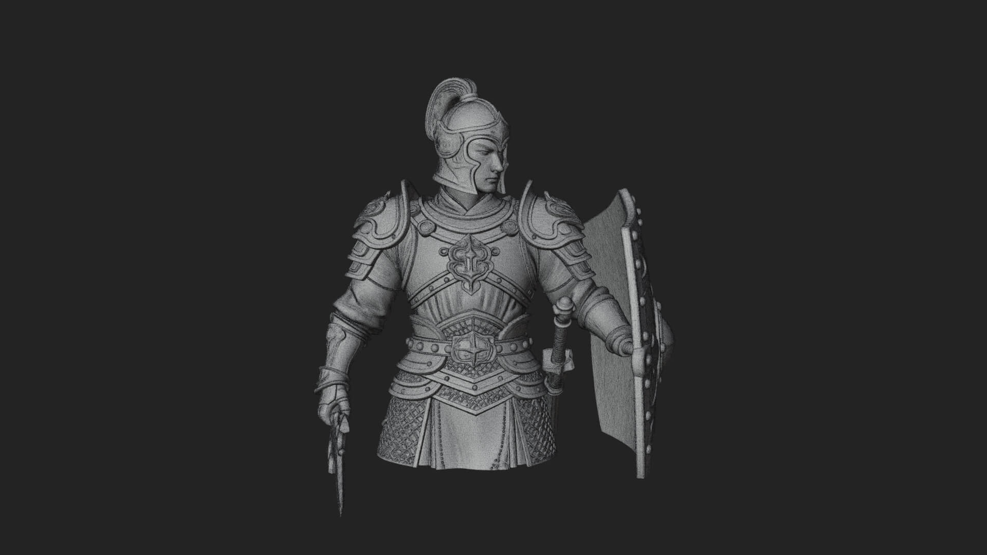 Plumed Helm Shield Warrior Statue Design 3 3D Print Model 3D Model