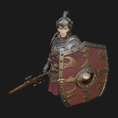 Plumed Helm Shield Warrior Statue Design 3 3D Print Model