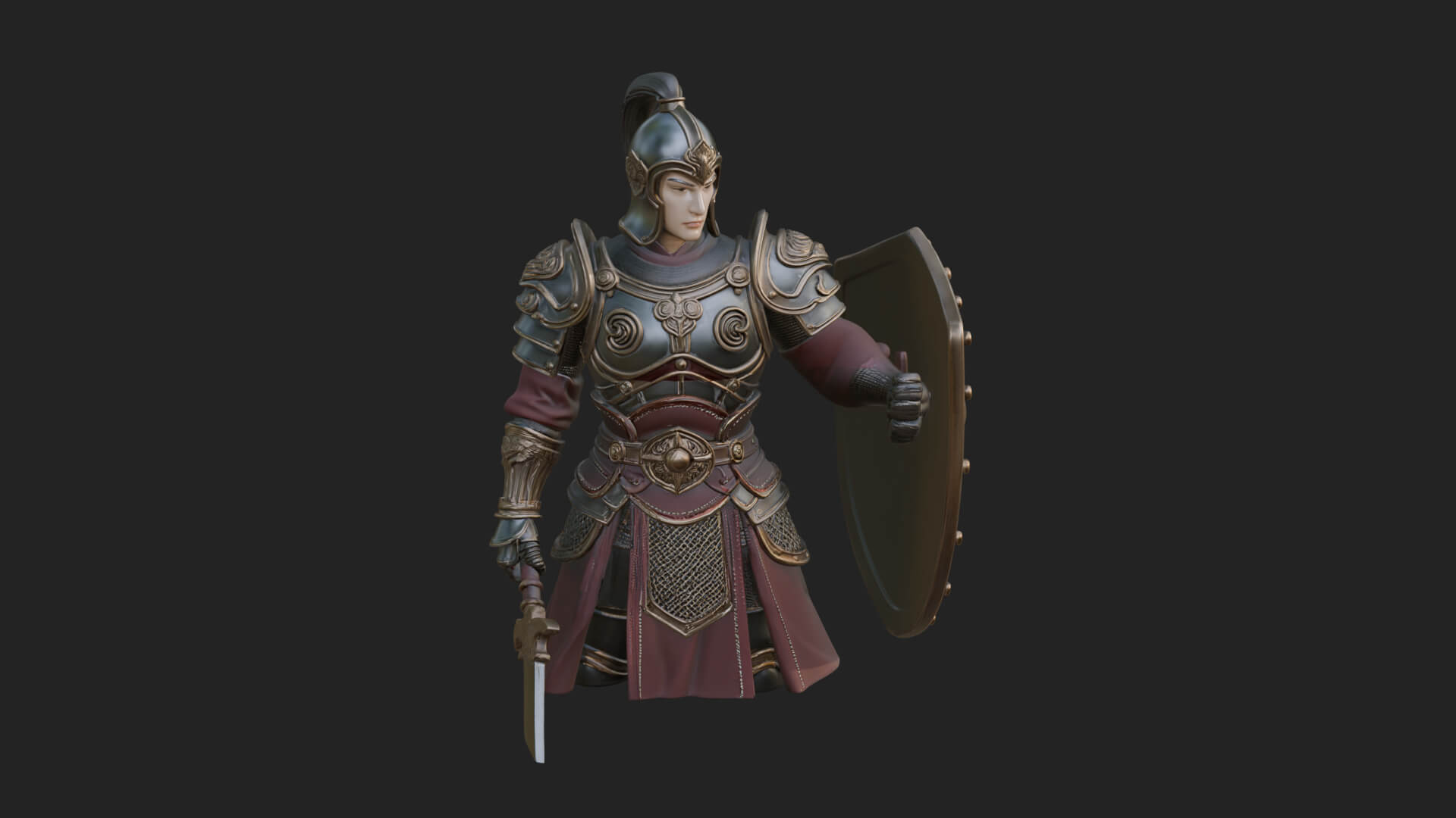 Plumed Helm Shield Warrior Statue Design 4 3D Print Model 3D Model