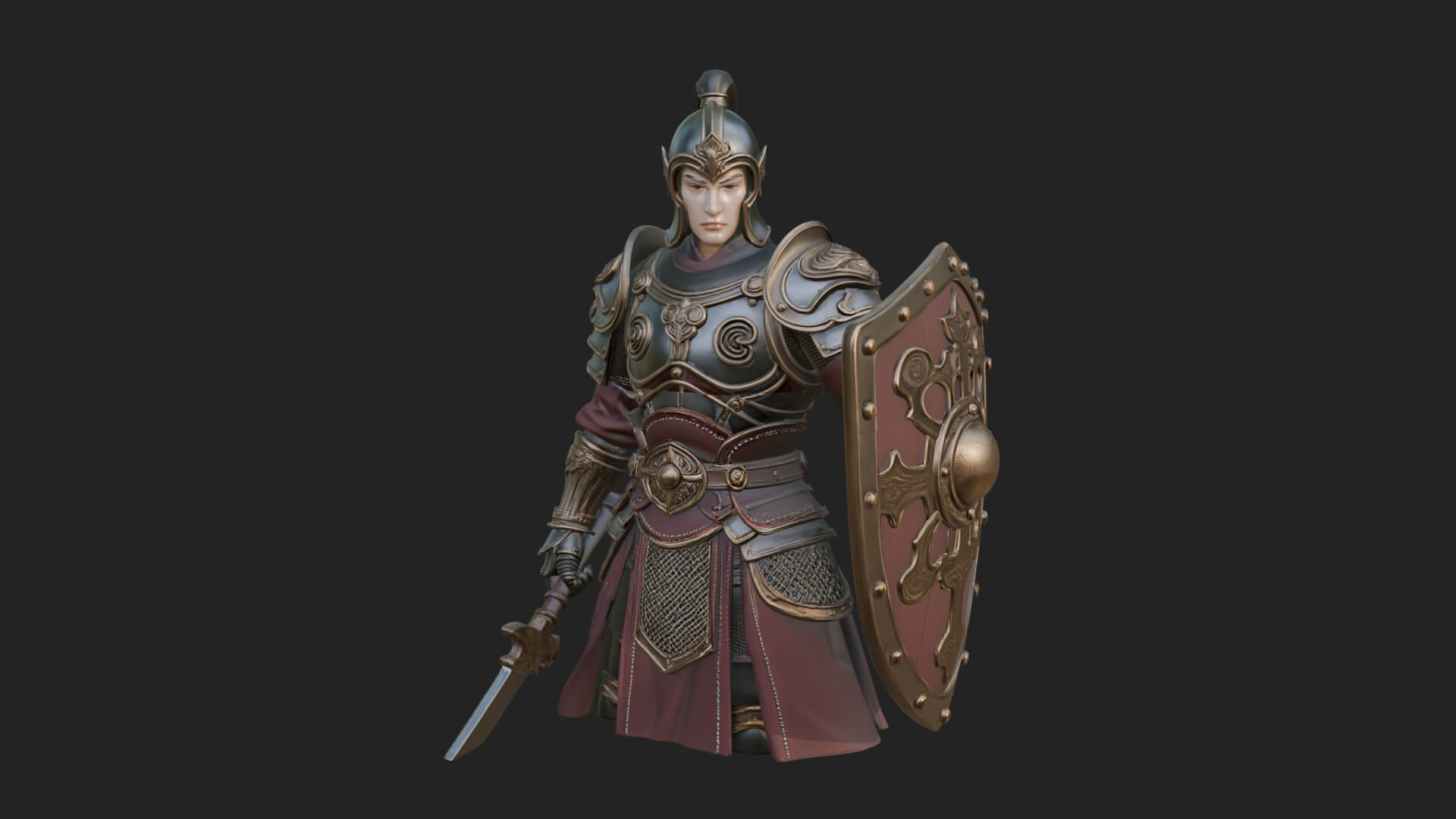 Plumed Helm Shield Warrior Statue Design 4 3D Print Model 3D Model