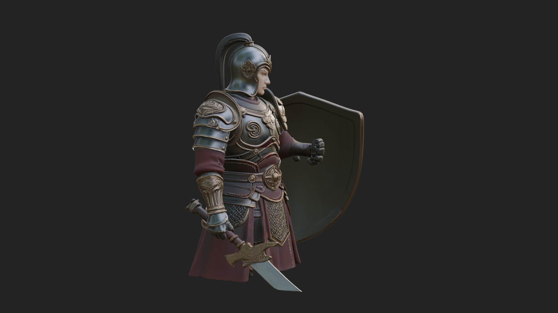 Plumed Helm Shield Warrior Statue Design 4 3D Print Model 3D Model