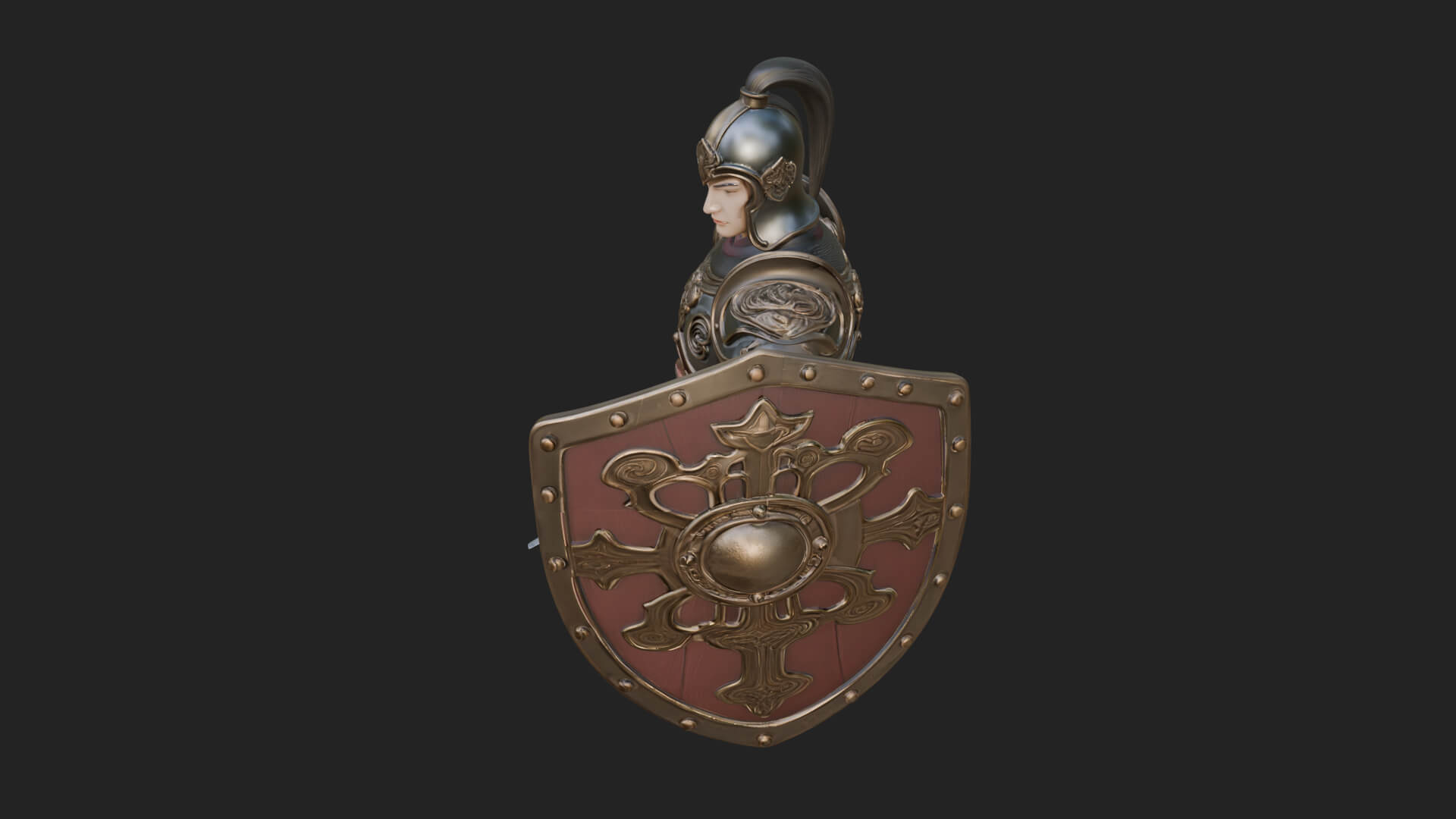 Plumed Helm Shield Warrior Statue Design 4 3D Print Model 3D Model