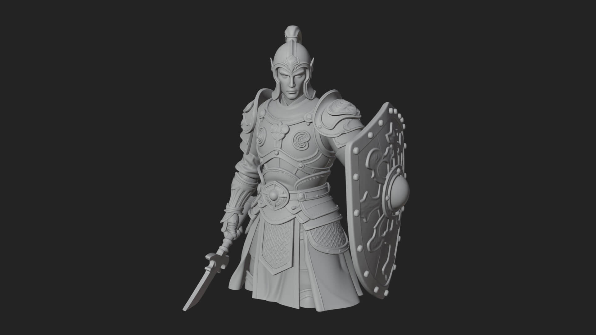 Plumed Helm Shield Warrior Statue Design 4 3D Print Model 3D Model