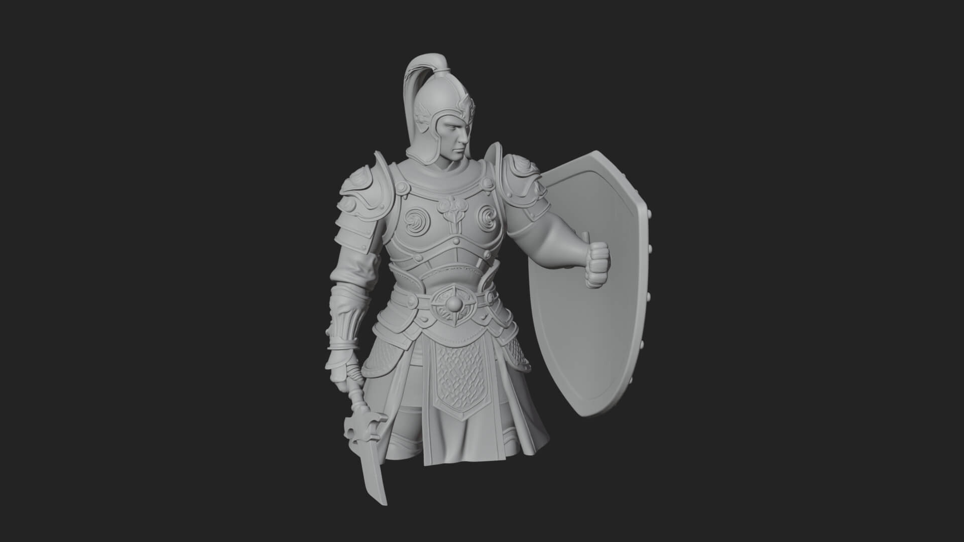 Plumed Helm Shield Warrior Statue Design 4 3D Print Model 3D Model